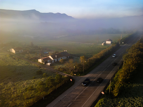 Aerial view of smoke in a natural landscape in the district of Setúbal in Portugal