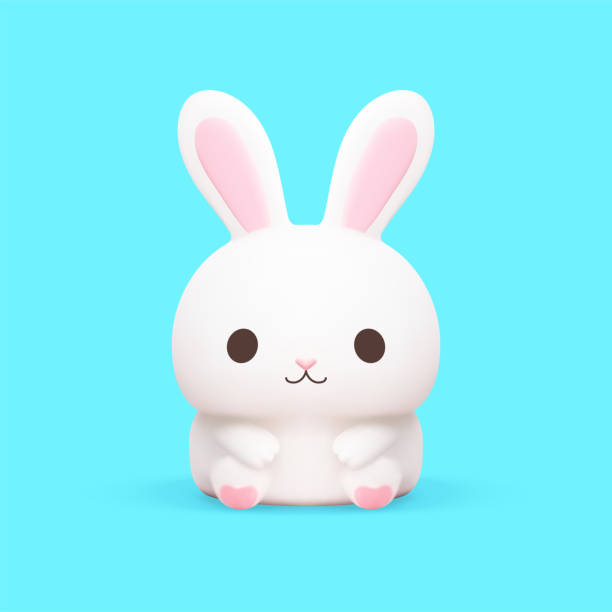 ilustraciones, imágenes clip art, dibujos animados e iconos de stock de lindo conejo bebé blanco divertido personaje kawaii mascota de pascua icono 3d ilustración vectorial realista - easter rabbit baby rabbit mascot