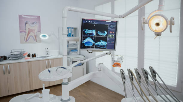 istock Empty stomatology orthodontic office room equipped with professional dentistry tools 1867134283
