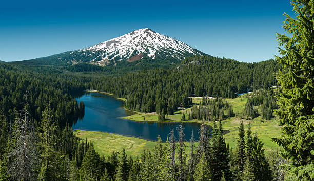 Todd Lake and Mt Bachelor, Oregon, USA stock photo
