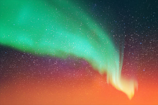 Orange green aurora borealis Colorful polar lights, night starry sky aurora borealis orange stock illustrations