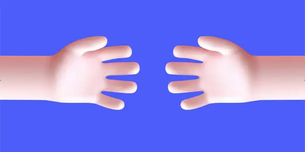 Vector illustration of Two cartoon human hands converge each other partnership friendship cooperation 3d realistic vector