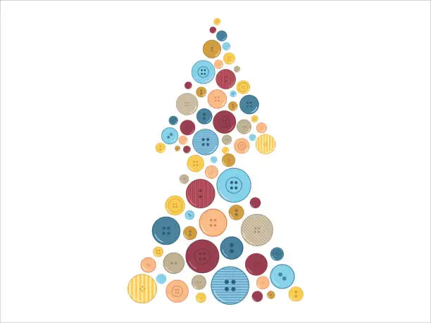 Vector illustration of Eco friendly button Christmas tree idea. New Year decorations vector illustration