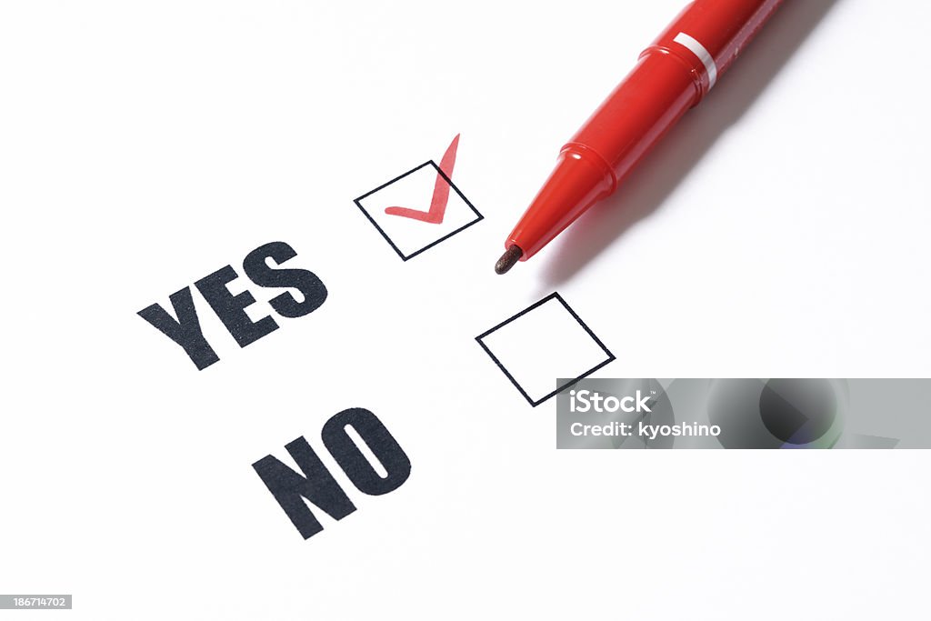 「はい」または「いいえ」チェックボックスにペン - からっぽのロイヤリティフリーストックフォト