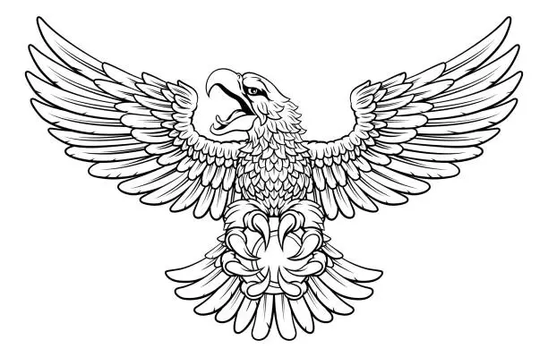 Vector illustration of Bald Eagle Hawk Flying Tennis Ball Claw Mascot