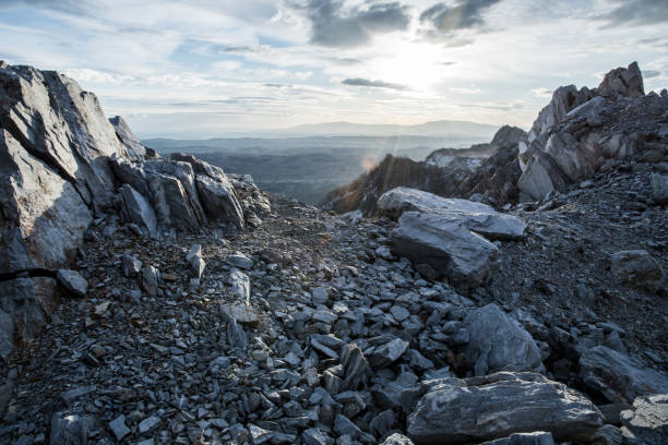 istock Beautiful view from the rocky mountain at sunset. Panorama. 1867154076