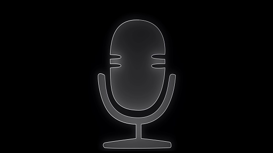 Microphone simple icon. Voice recording podcast mic microphone button icon. Flat design. Microphone icon in neon style. podcast neon logo, neon line microphone icon.