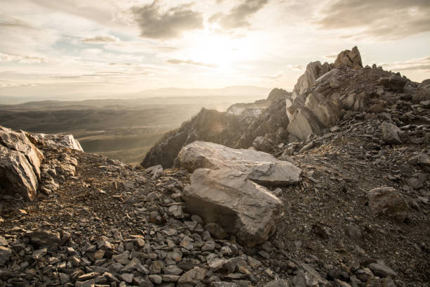 istock Beautiful view from the rocky mountain at sunset. Panorama. 1867154098