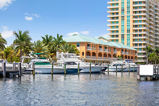 Boats docked at a Florida marina. stock photo