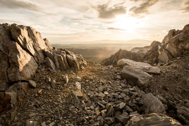 istock Beautiful view from the rocky mountain at sunset. Panorama. 1867156223