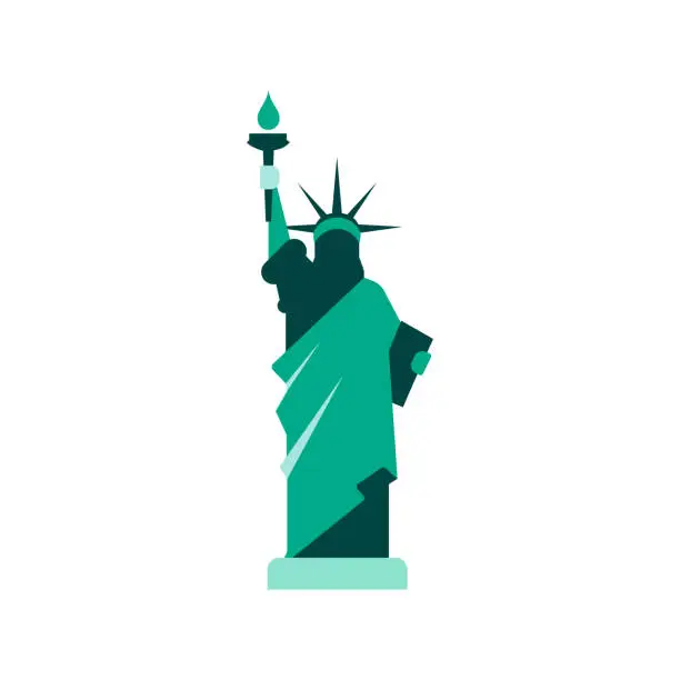 Vector illustration of American Statue of Liberty green geometric silhouette minimalist icon vector flat illustration