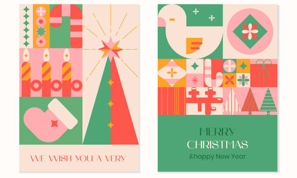 istock Christmas modern design,holiday gifts,winter elements,candles,Christmas tree,sock,Xmas decorations.geometric 1867164791