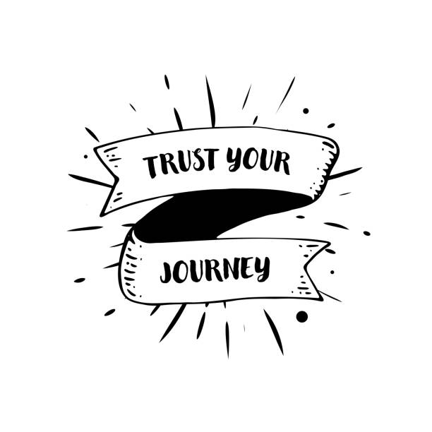 istock A hand-drawn ribbon banner is incorporated into a sunburst illustration design, featuring the text Trust Your Journey. This illustration is vector-based and set on a white background. 1867169153