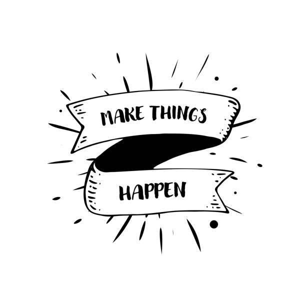 istock A hand-drawn ribbon banner is incorporated into a sunburst illustration design, featuring the text Make Things Happen. This illustration is vector-based and set on a white background. 1867171301
