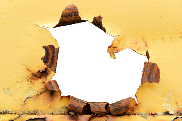 istock Old steel wall, damaged, rusty, dirty isolated on white background with clipping path. 1867176021