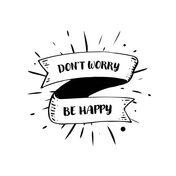 istock A hand-drawn ribbon banner is incorporated into a sunburst illustration design, featuring the text Don’t Worry, Be Happy. This illustration is vector-based and set on a white background. 1867176535