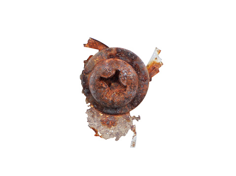 Old, rusty, dirty screw heads isolated on white background with clipping path.