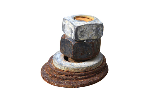 large, old, rusty, dirty nut isolated on white background with clipping path.