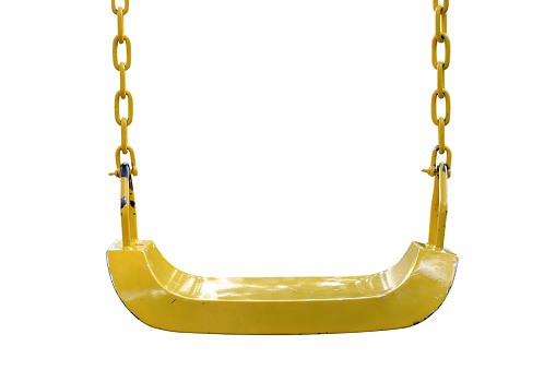 yellow steel swing play equipment isolated on white background with clipping path.