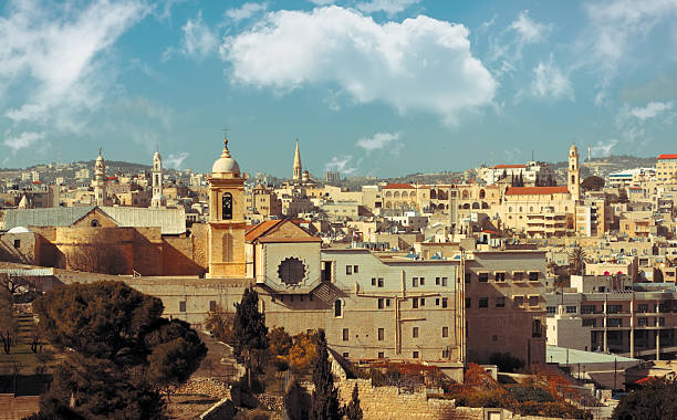 Bethlehem: view of historical part several chisrian churches, historical buildings and houses west bank photos stock pictures, royalty-free photos & images