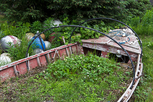 istock Abandoned Boat with floats & wild flowers 186723223