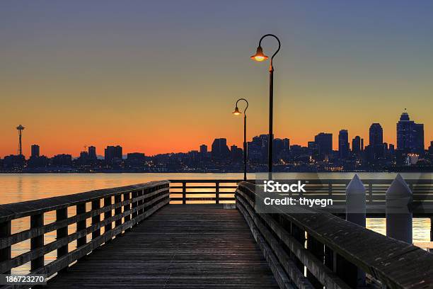 Seattle Skyline From The Pier At Sunrise Stock Photo - Download Image Now - Beach, Cityscape, Dawn