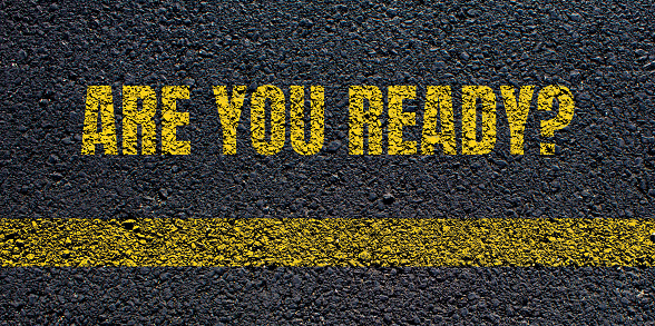 Are you ready? question lettering on asphalt road. Conceptual photo.
