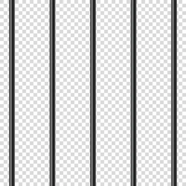 Vector illustration of Black realistic metal prison bars. Detailed jail cage, prison iron fence. Criminal background mockup. Vector illustration