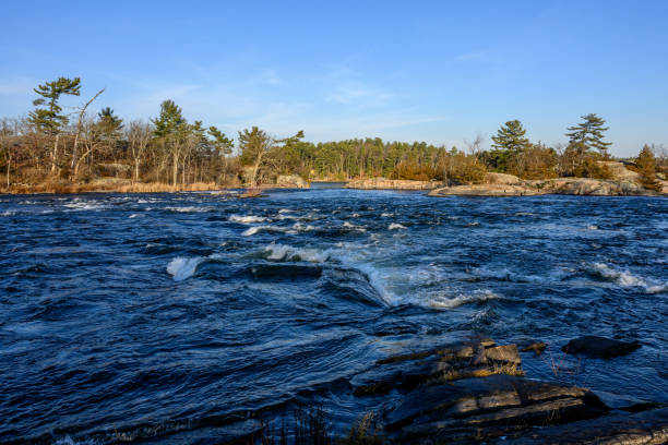 Burleigh Falls in evening sunlight, Ontatrio, Canada