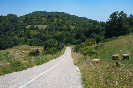 Mountain landscape along the old road to Macerone, Isernia province, Molise, Italy, at summer
