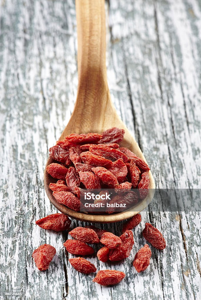 Dried wolfberries Spoon of dried wolfberries Antioxidant Stock Photo