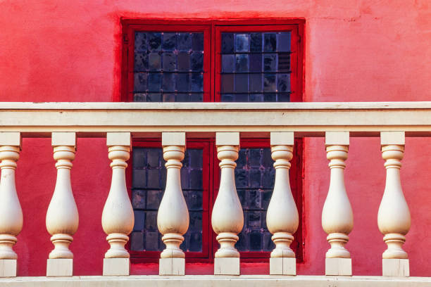 Balustrade with a leaded window in an old house