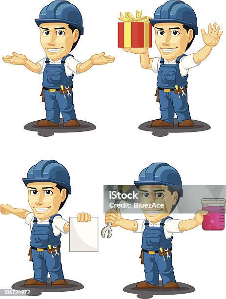 Technician Or Repairman Customizable Mascot 11 Stock Illustration - Download Image Now - Adult, Blue, Blue-collar Worker