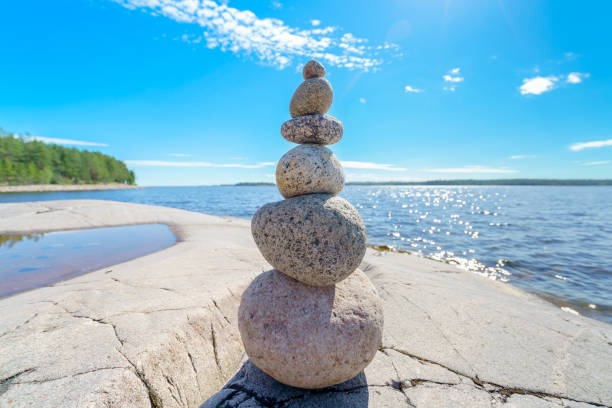 istock Pyramid of stones. Unstable balance of stone objects. 1867253846