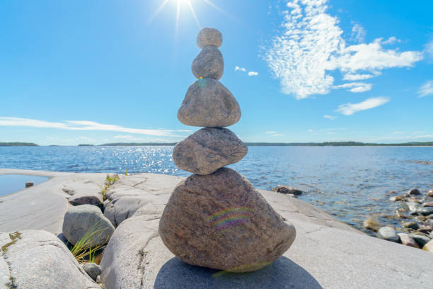 istock Pyramid of stones. Unstable balance of stone objects. 1867254880