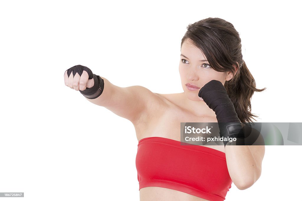 Hembra MMA fighter capacitación fondo blanco - Foto de stock de Actividad libre de derechos