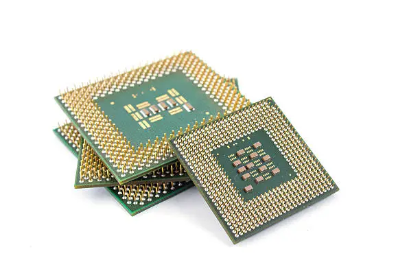It is silicone chip CPU on white background
