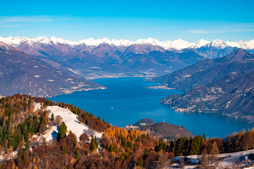 Panorama on Lake Como, photographed from Monte San Primo, with Bellagio and all the mountains that overlook it.