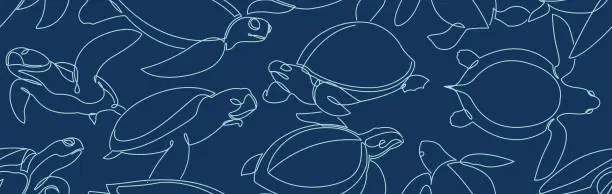 Vector illustration of Vector ocean turtles line art wallpaper background