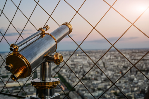 One of the telescopes installed at the top of the Eiffel Tower from where you can admire breathtaking views of the French capital.