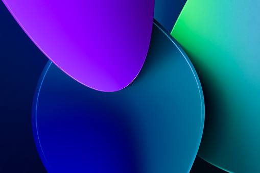 Background with violet blue green flat rounded textured interlaced shapes with effects