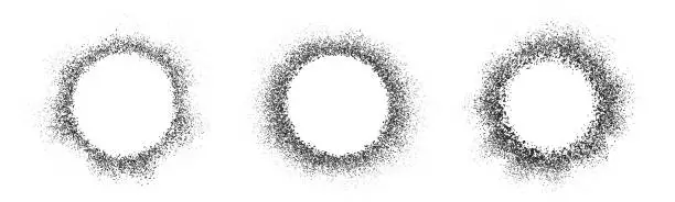 Vector illustration of Dotwork stain patternset. Black noise stipple dots. Sand grain effect. Abstract noise dotwork pattern. Black dots grunge banner. Stipple circles
