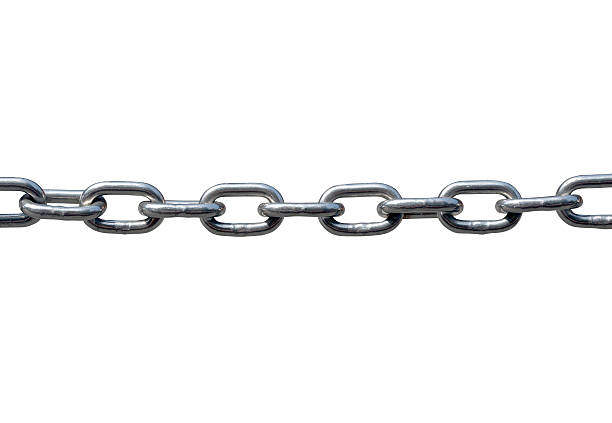 Closeup metal chain isolated on white background, copy space