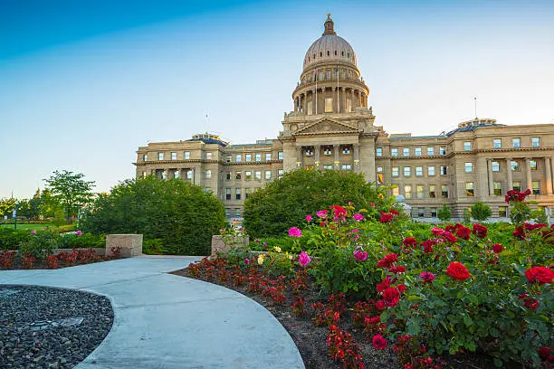 Unique view of Idaho Sate Capitol building on a fine spring morning in Boise, Idaho, USA