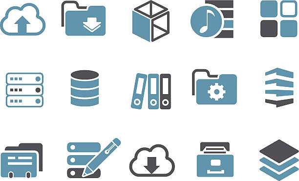 Archive Icon Set Vector icons pack - Blue Series, archive collection. newspaper pile stock illustrations