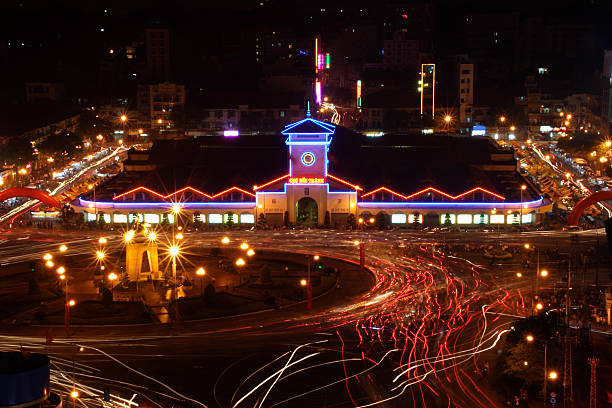 istock Ben Thanh market and busy Saigon roundabout at night 186736244