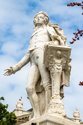 W. A. Mozart Monument by Austrian sculptor Viktor Tilgner (1844–1896), unveiled in Burggarten public park in Vienna in 1896