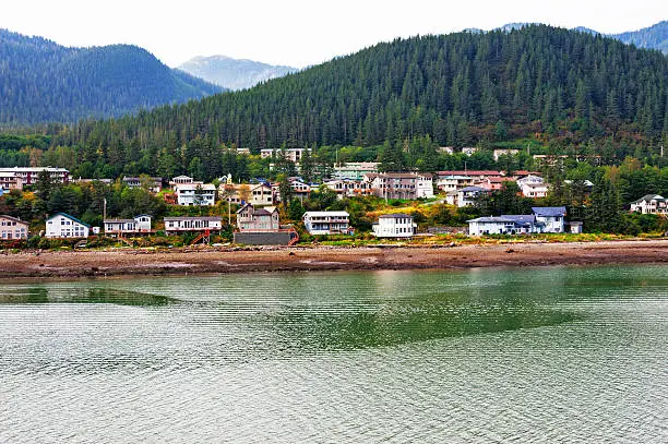 This is a view of many of the home along the waterway in Juneau Alaska
