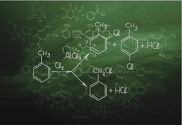 illustrazioni stock, clip art, cartoni animati e icone di tendenza di chimica lavagna - hydrogen molecule white molecular structure