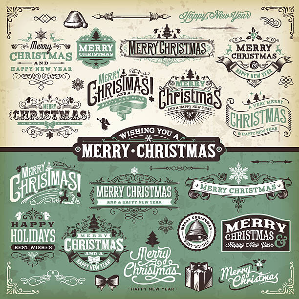 Vector illustration of Christmas labels A set of Christmas themed labels, badges and illustrations. EPS 10 file, layered & grouped,  vintage ornaments stock illustrations
